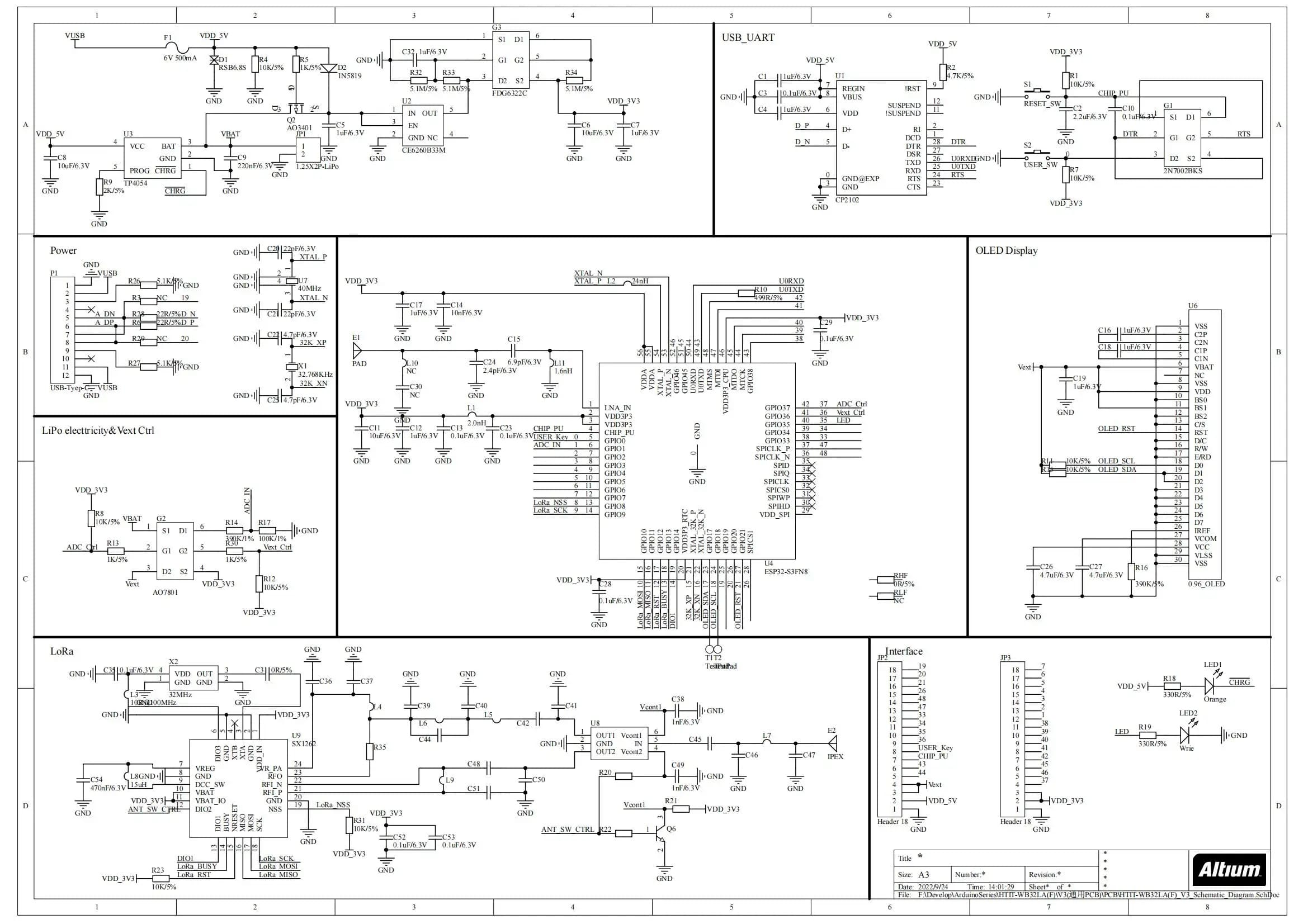 Hình ảnh Heltec WiFi LoRa 32 v3 tích hợp màn hình OLED - Schematic