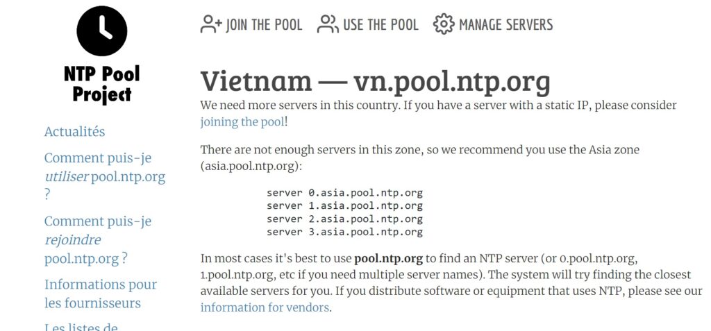 Lưu địa chỉ NTP Server