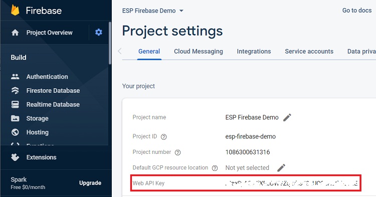 Lấy Project API Key phục vụ dự án ESP32 CAM Firebase
