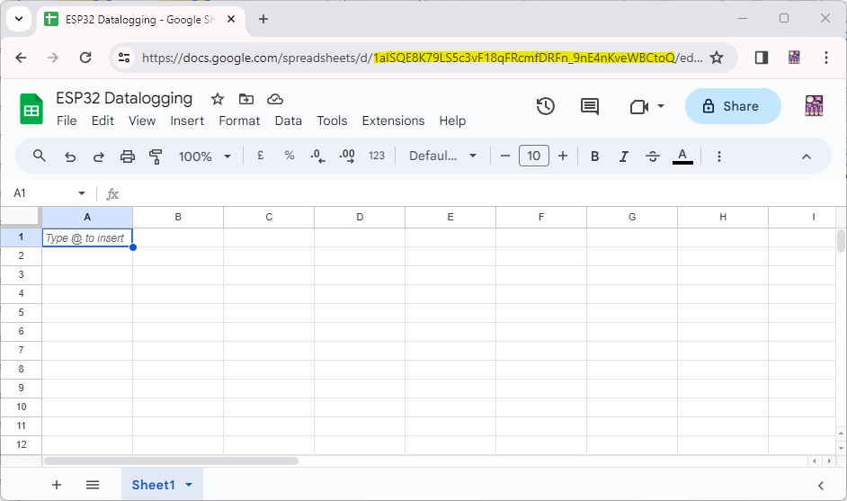 Tạo google sheets với tên ESP32 Datalogging